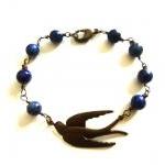 Bird Bracelet, Blue Gemstone..
