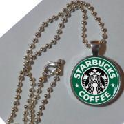Starbucks necklace glass pendant necklace. 1 inch round pendant. Glass photo pendant. Metal bezel. Coffee necklace.