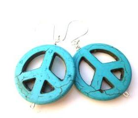 Turquoise earrings, Bali sterling silver ear wire, large hoop style, hippie earrings, boho, bohemian 