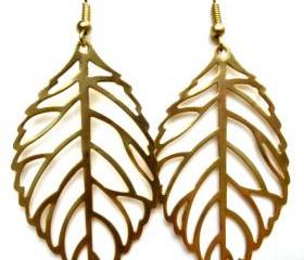Gold leaf earrings, gold leaf jewelry, fall, leaf, leaves, bohemian, boho 