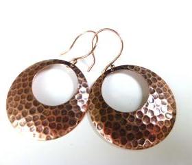 Copper hammered hoop earrings. Copper jewelry, bohemian, boho earrings, hoop earrings, hoop jewelry, hoop, hoops, dangle 