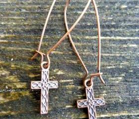 Cross earrings, Copper jewelry, Easter, Christian, cross jewelry, church, cross, copper earrings 