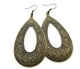 Antique brass texture teardrop hoop earrings. Bohemian jewelry, boho, jewelry, earrings, hoops