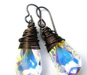 Bronze Wire Wrapped Crystal Passions Swarovski Teardops
