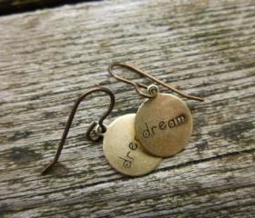 Dream. Small charm earrings. Bronze, brass dangle jewelry. Charms. earrings, simple, lightweight, gold, bronze, brass