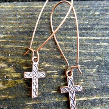 Cross earrings, Copper jewelry, Easter, Christian, cross jewelry, church, cross, copper earrings 