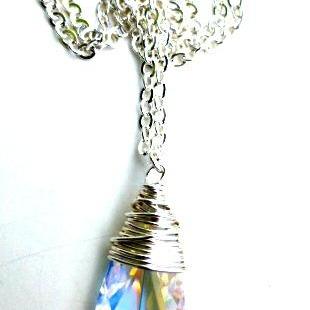 Sterling silver necklace with Crystal pendant jewelry, Wedding, office, bling, diamond, shiny, sparkle, black dress