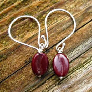 Coffee lovers delight. Dark brown & matte coffee bean glass bead earings. Bali Sterling Silver Earwires ball end. Coffee bean earrings. Mocha. Latte.